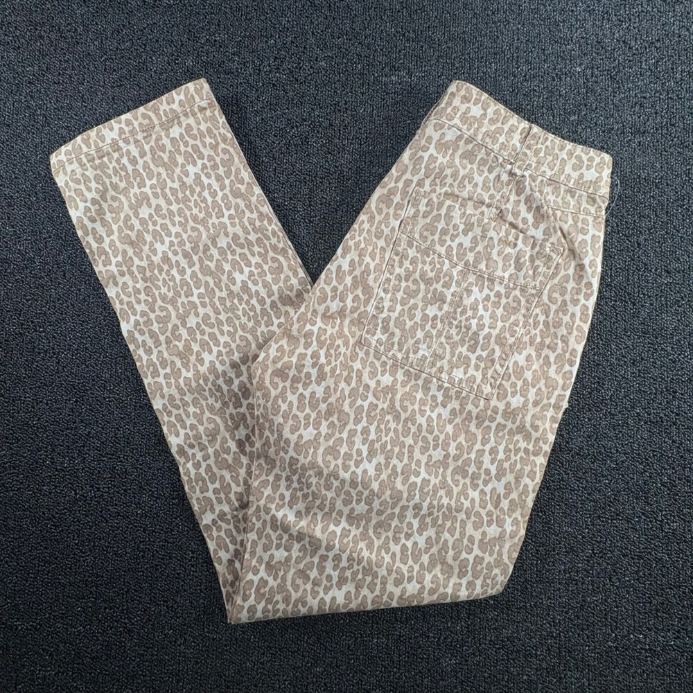 Anthropologie The Wanderer Leopard Print Pants Womens 27 Tan Cream Cotton Linen